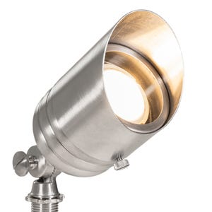 The VOLT® G2 Fat Boy Spotlight (Stainless Steel) accepts LED MR16 bulbs.