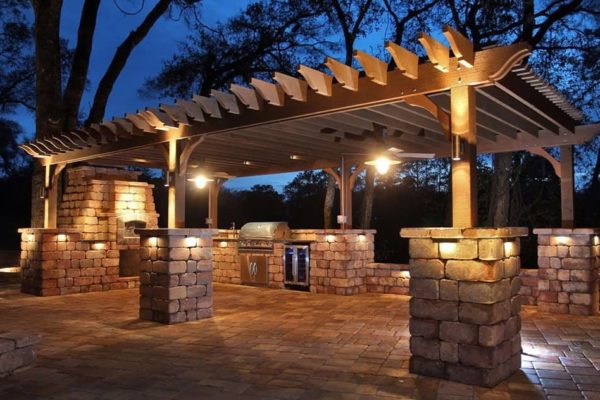 Illuminated Outdoor Kitchen and Pergola