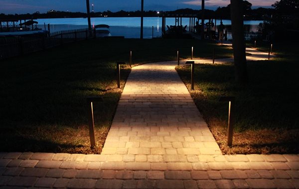 Illuminated Pathway Leading out to the water