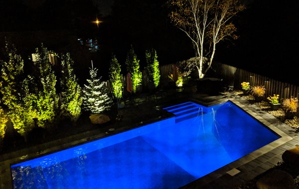 Illuminated Outdoor Pool and Patio