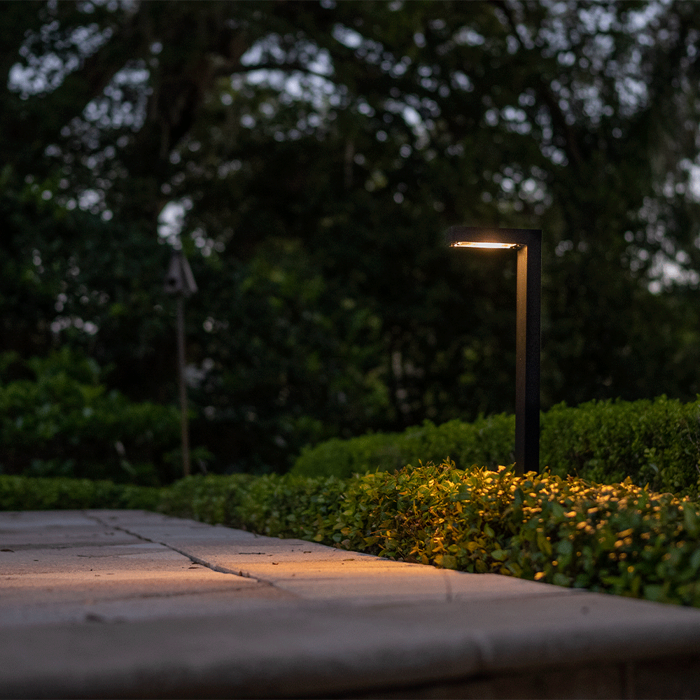 modern black brass path light